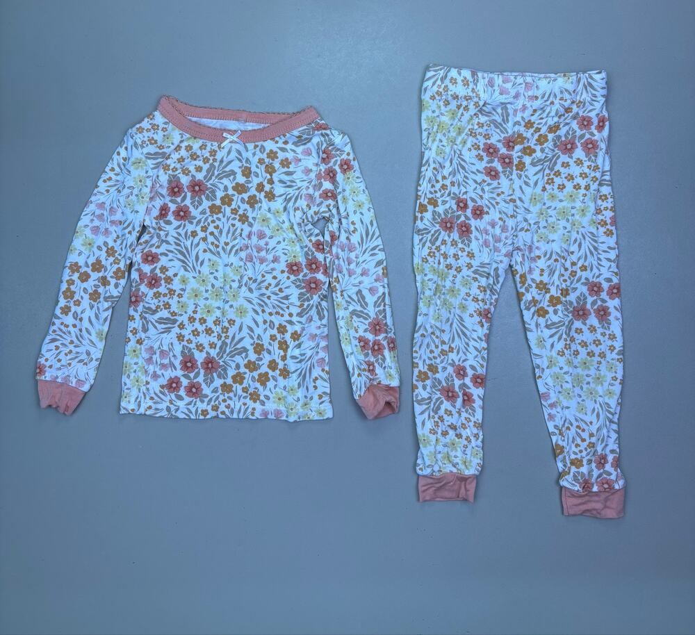 Girls Pajama Set 18M Milkberry Floral 2 Piece Cotton Long Sleeve Sleepwear EUC